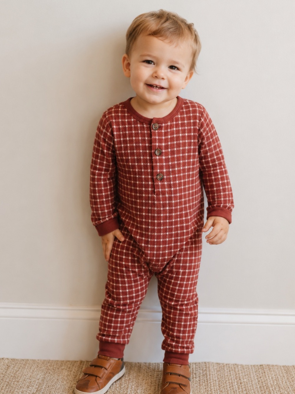 Modern Moments by Gerber 18M Rust Plaid Thermal Romper